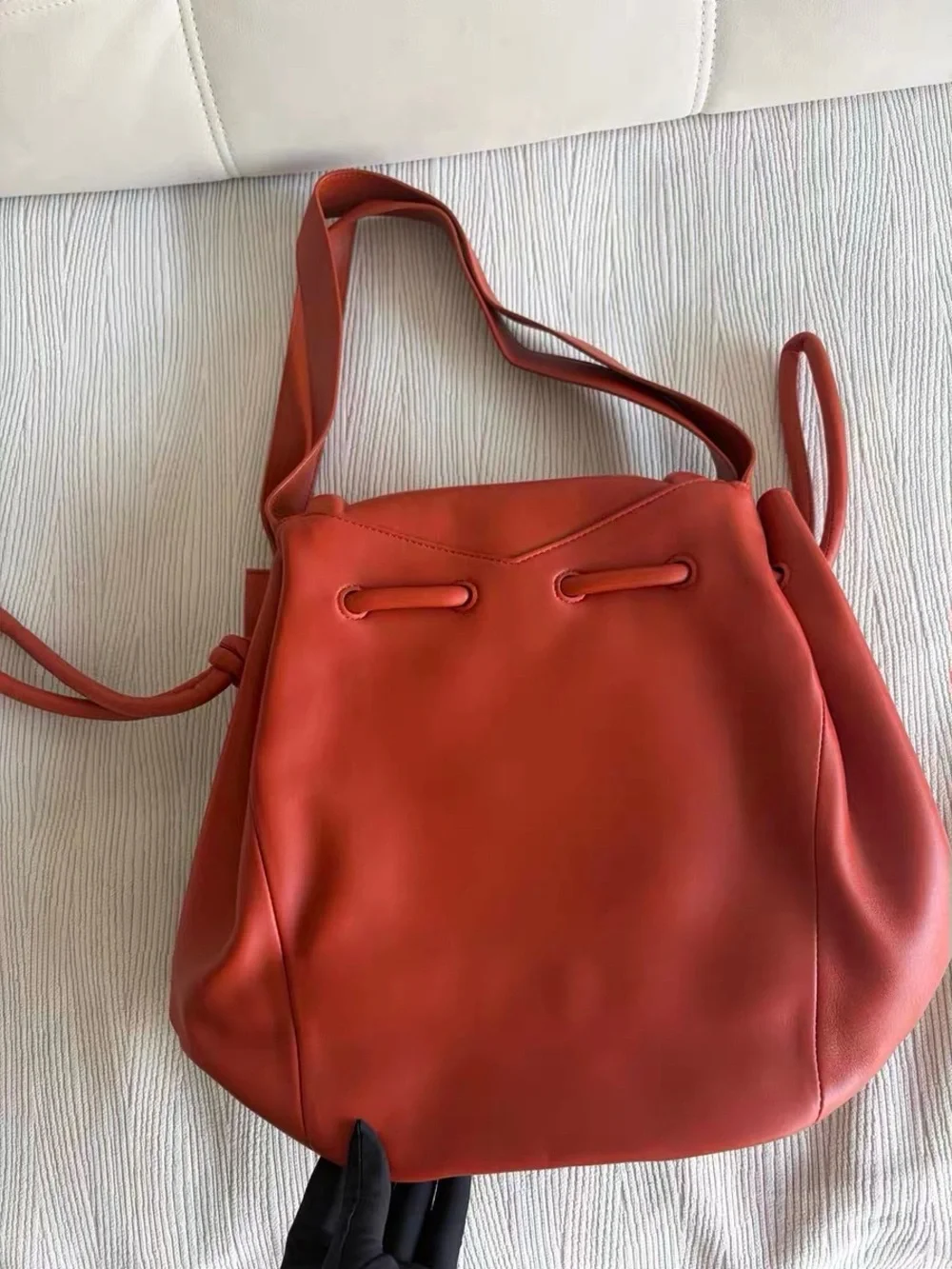 Bottega Veneta Red Leather Hobo Bucket Bag